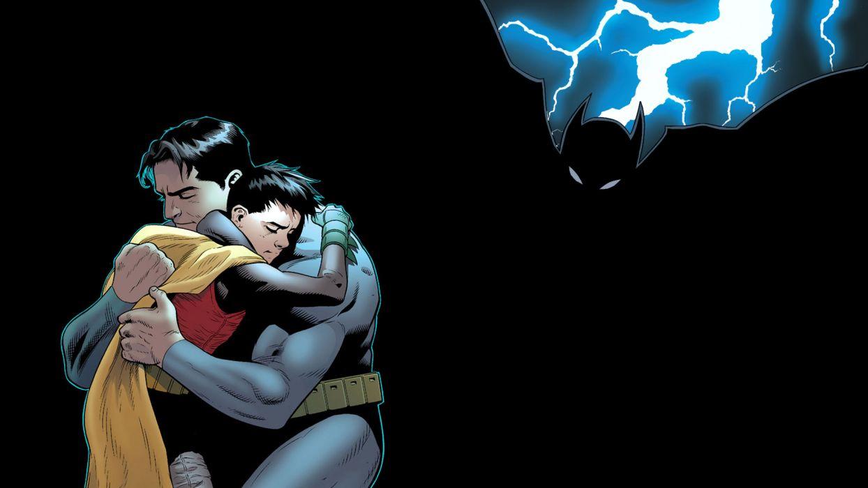 1244x700 Batman Robin Hug Embrace Lightning Black DC Comics Wallpaper