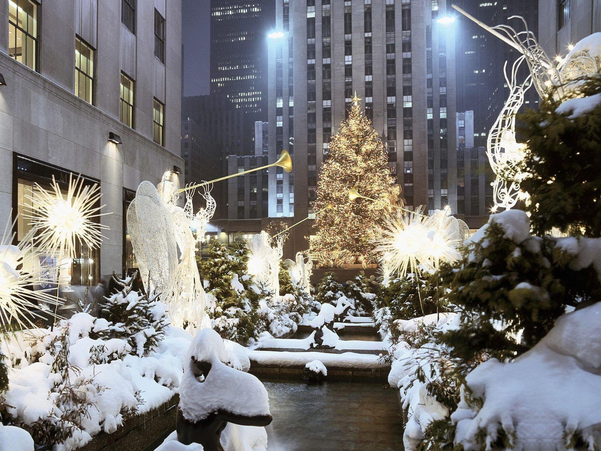 1920x1440 Download Wallpaper snow winter skyscrapers new york year christmas tree, 1920x Rockefeller Center in December, New York City