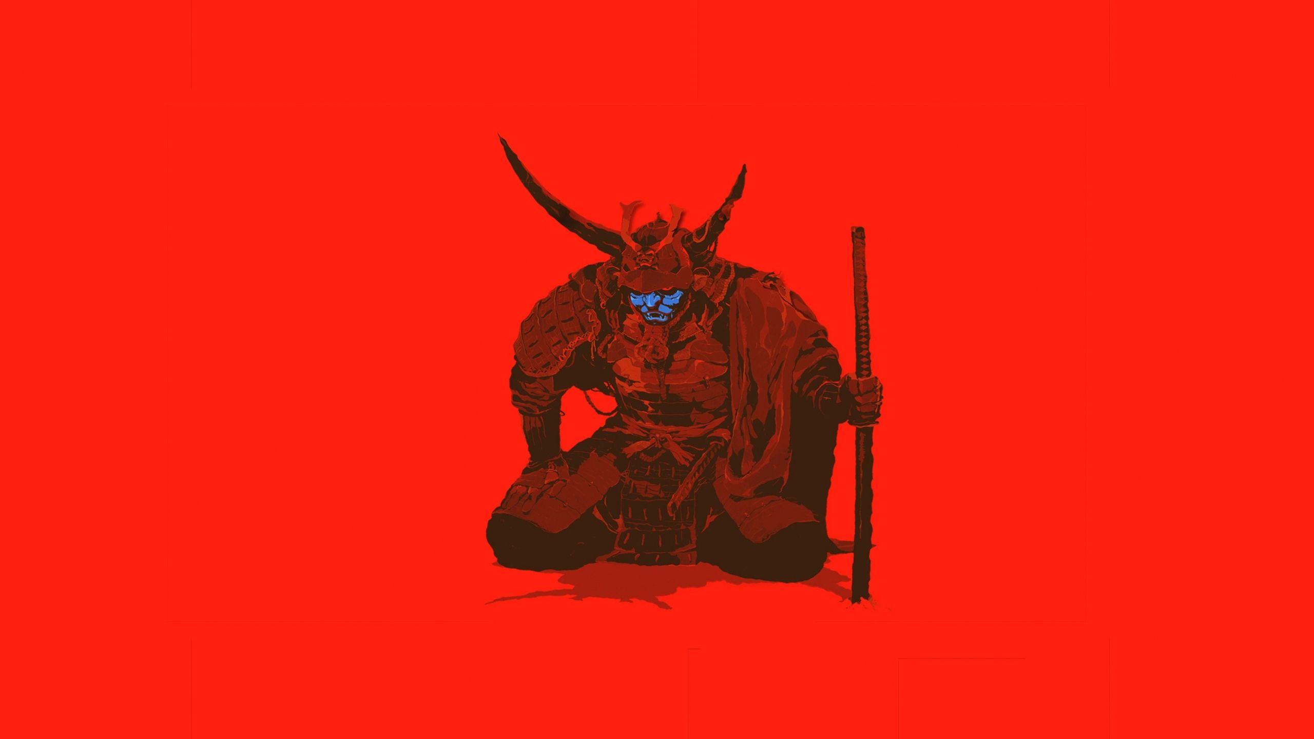 2560x1440 Download 2560x1440 wallpaper samurai, warrior, minimal, art, dual