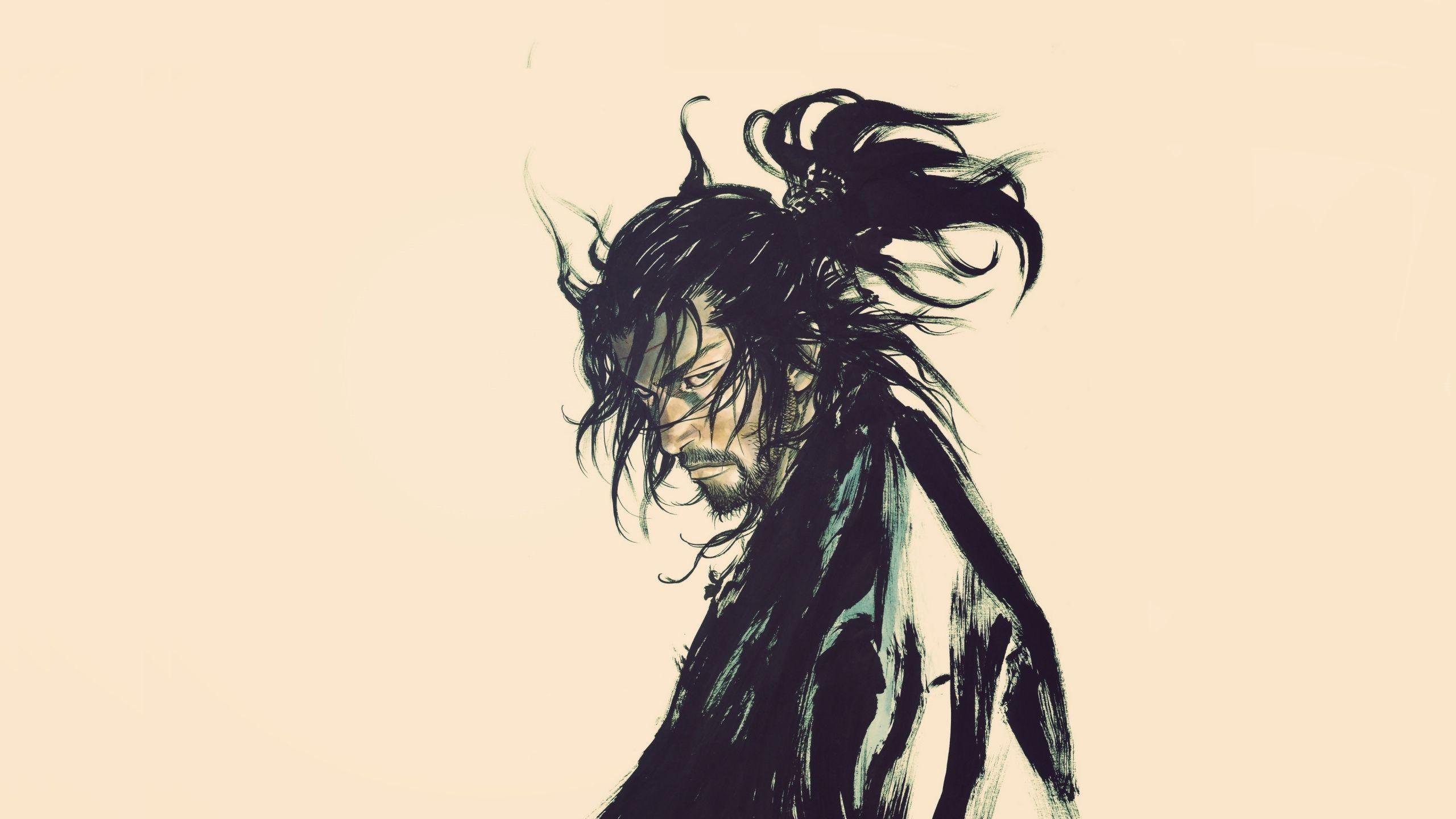 2560x1440 Download Samurai, warrior, serious, sketch art, minimal wallpaper