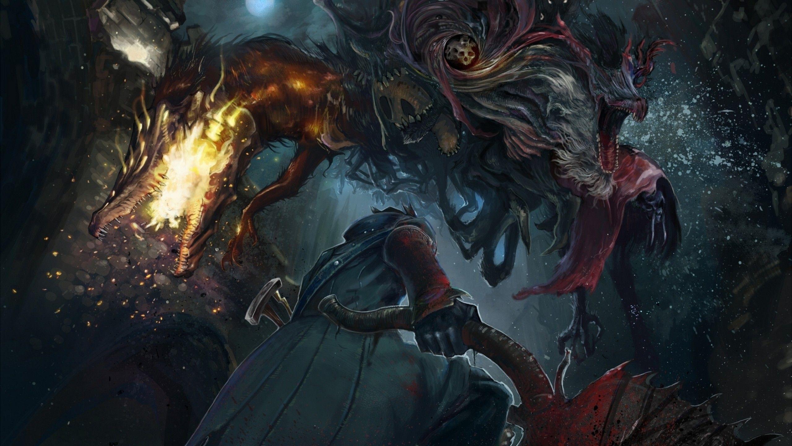2560x1440 Download 2560x1440 Bloodborne, Monsters, Warrior, Dragon Wallpaper for iMac 27 inch