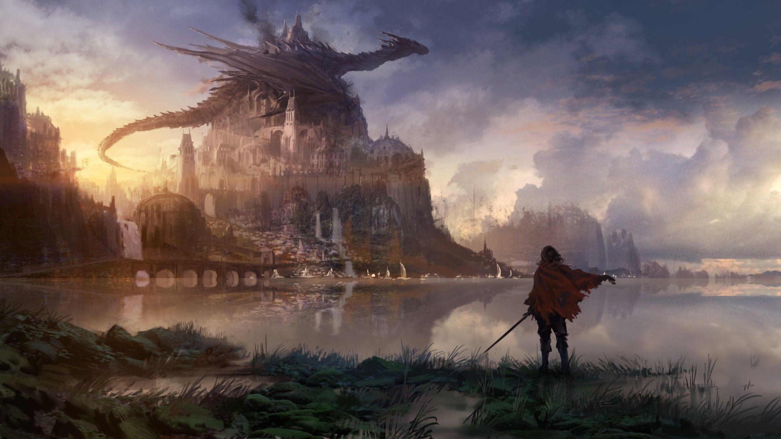 2560x1440 Download 2560x1440 Dragon, Castle .