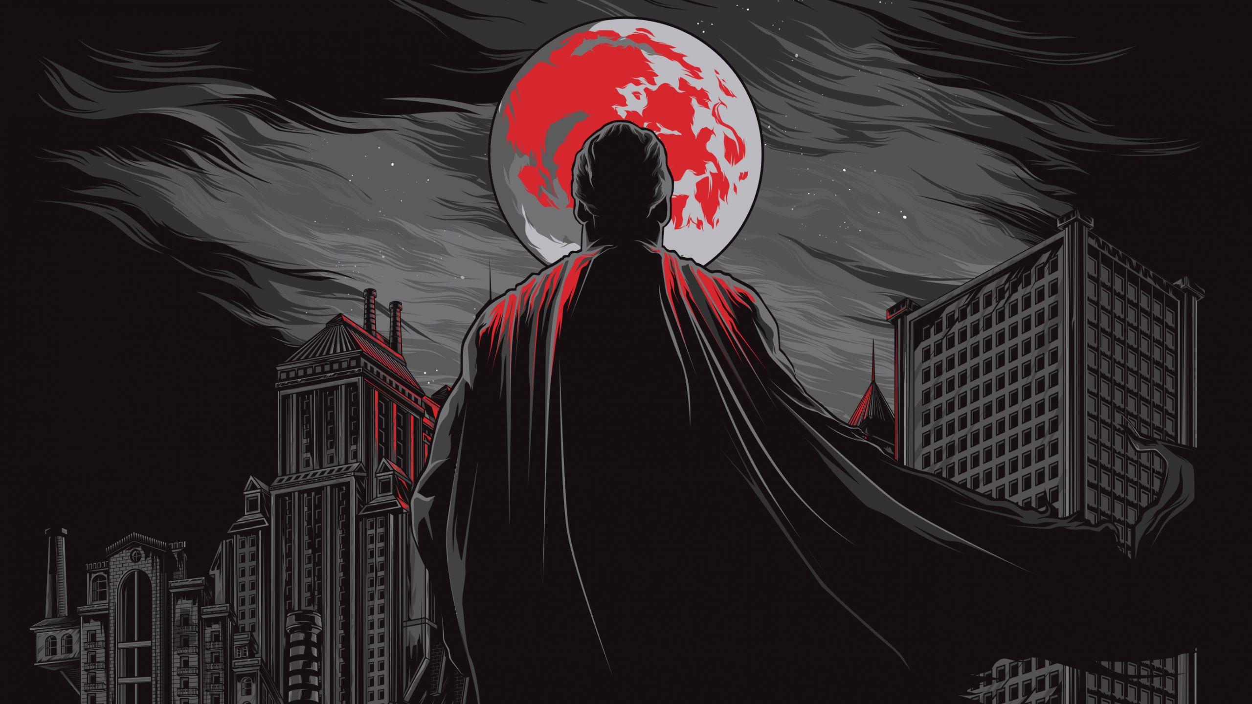 2560x1440 Download 2560x1440 wallpaper superman, dark, buildings, dc comics