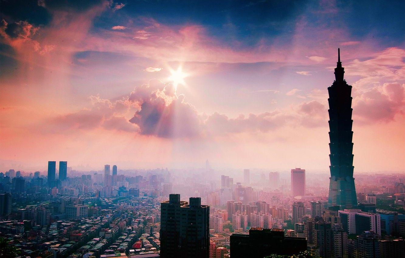 1332x850 Wallpaper summer, the sun, the city, after the rain, Taipei