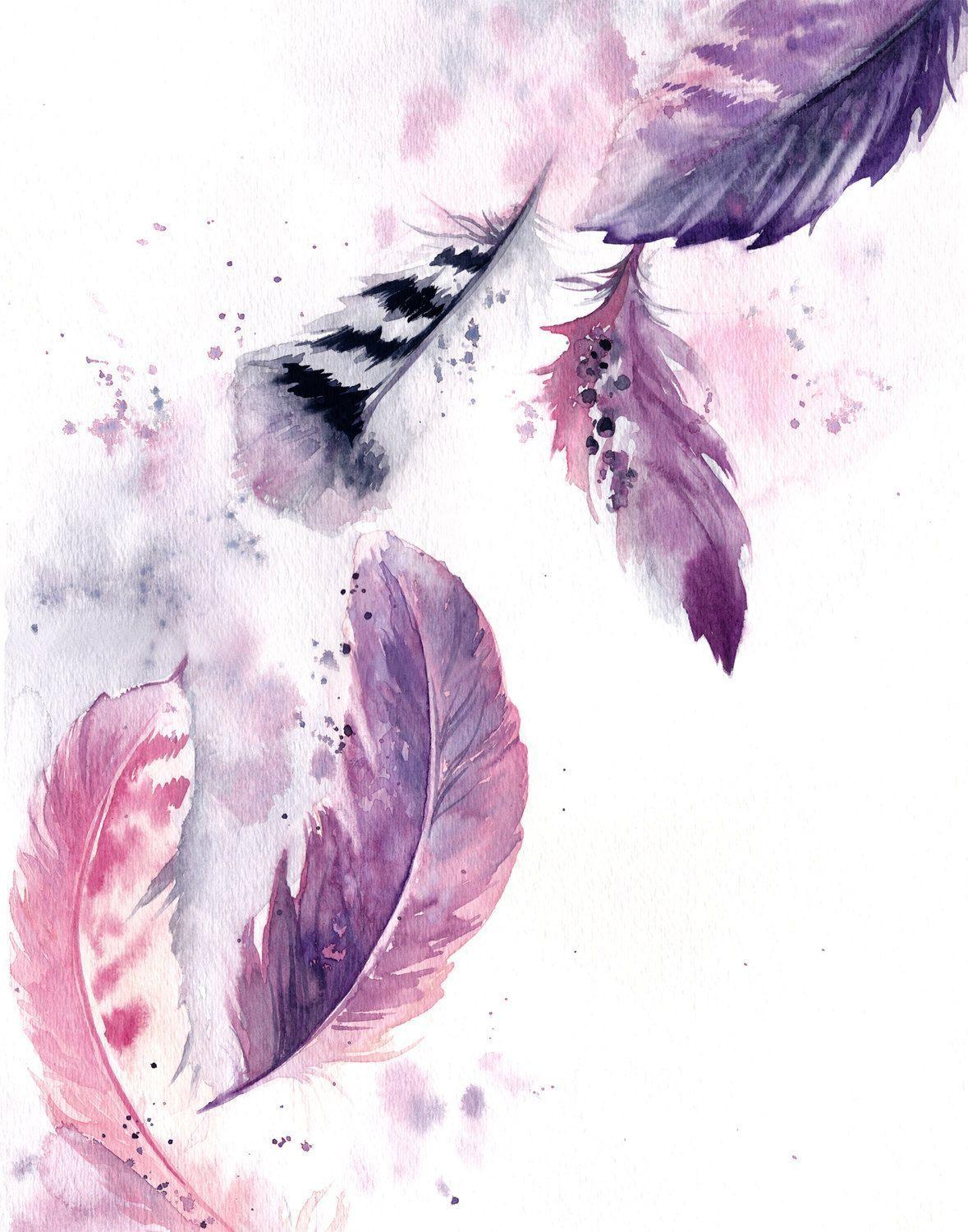 1179x1500 Purple Feathers Painting, ORIGINAL Watercolor Painting, Painting
