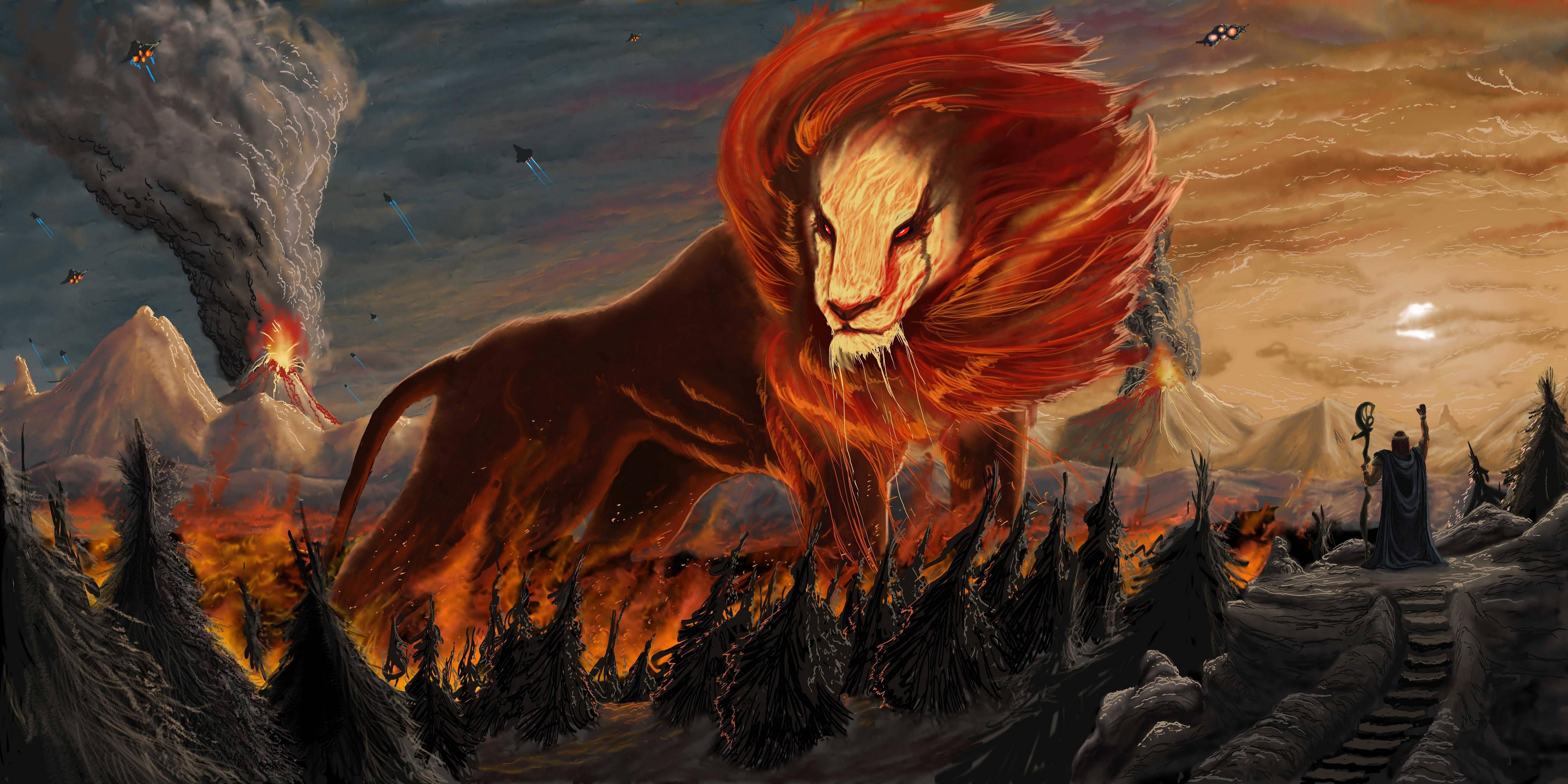 11811x5906 Fantasy Lion Artwork Drawing Wallpaper and Free