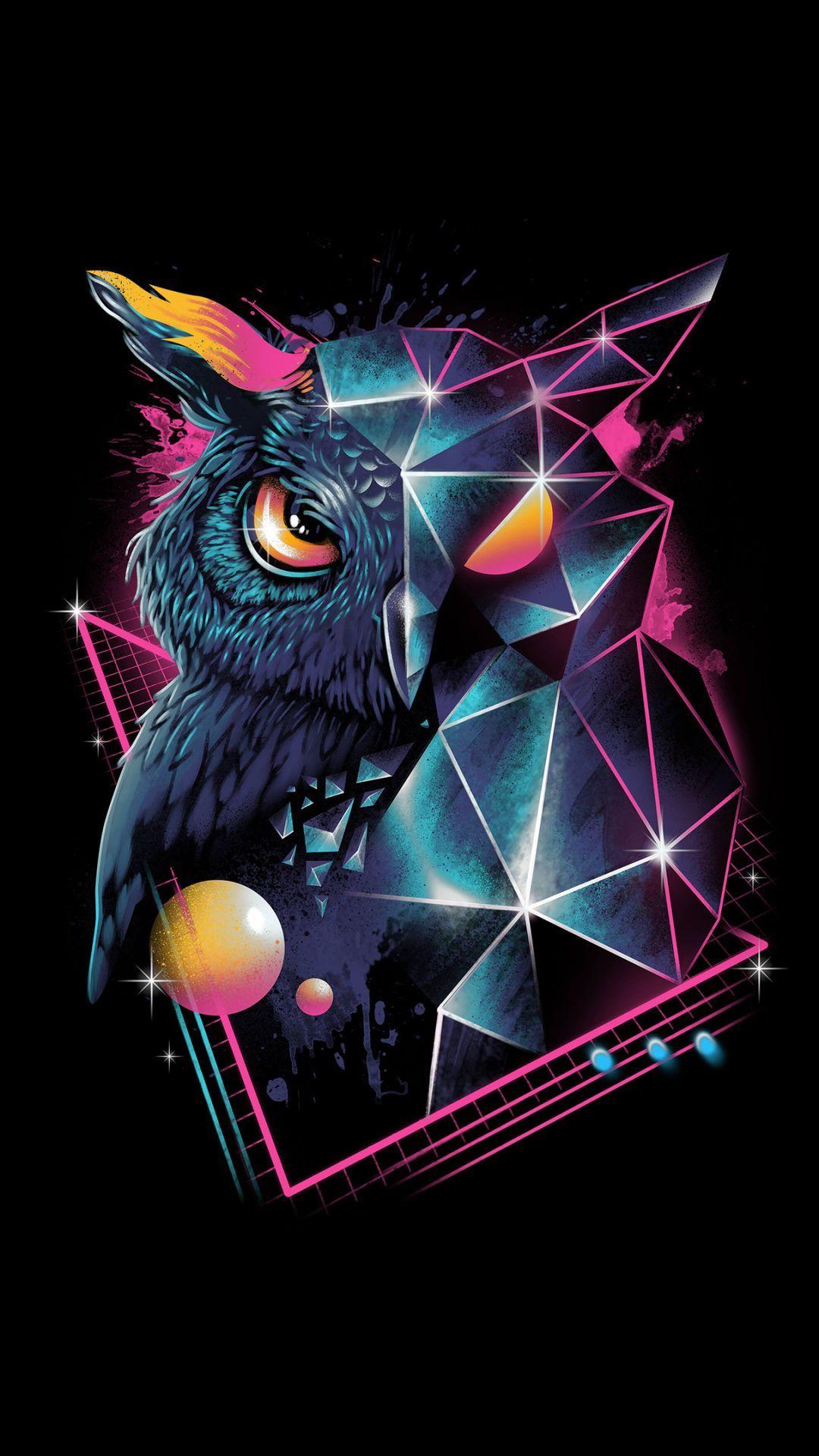 1080x1920 Artistic Retro Owl. Owl wallpaper, Owl wallpaper iphone, Owl art