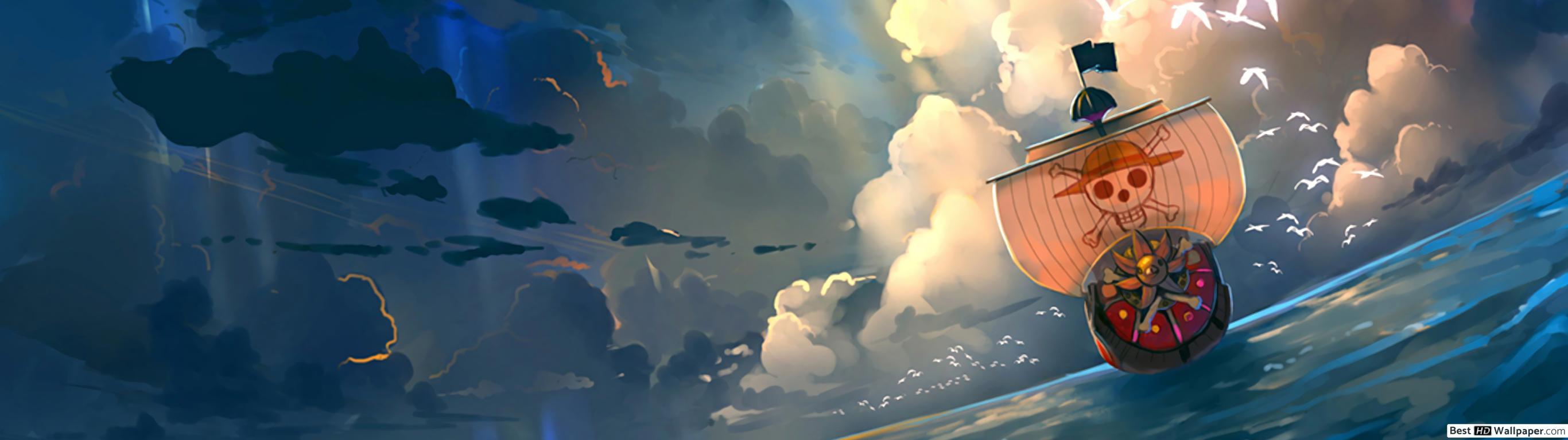 2732x768 One Piece Sunny HD wallpaper download