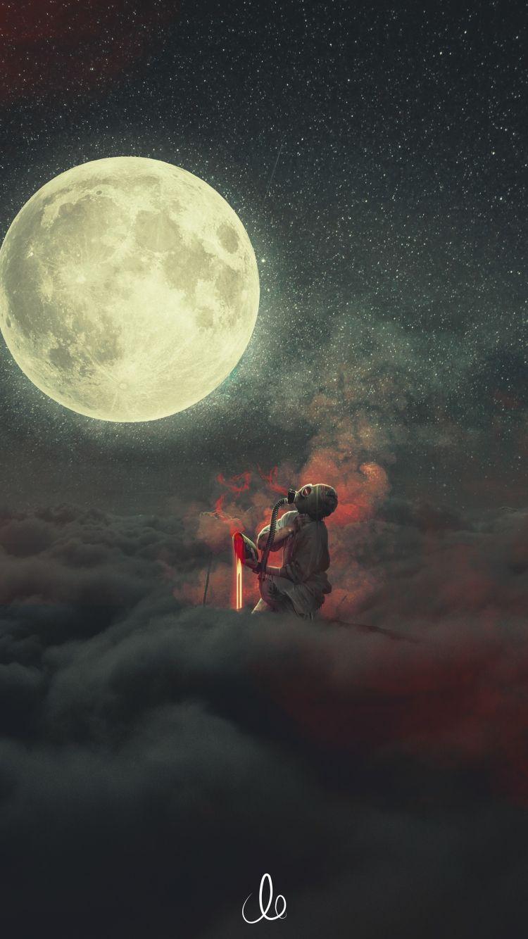 750x1334 Download 750x1334 wallpaper demon, dream, clouds, moon, fantasy