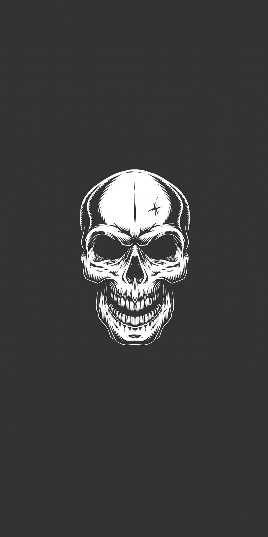1080x2160 Minimal, white skull, gray background, art, 1080x2160 wallpaper
