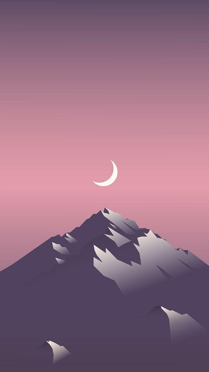 700x1244 Pink Sky Moon Grey Mountain Drawing Awesome Iphone Wallpaper