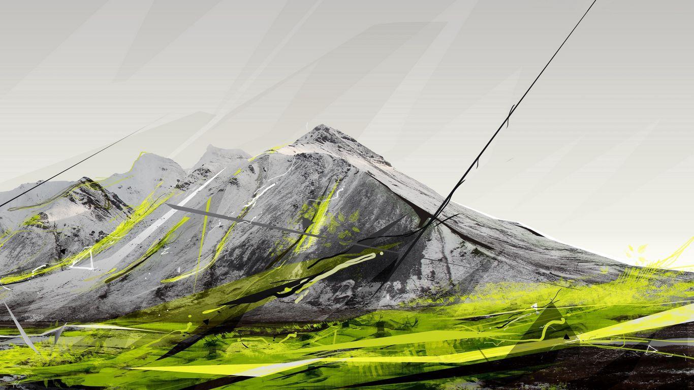 1366x768 Download wallpaper 1366x768 mountains, paint, light, sky, drawing