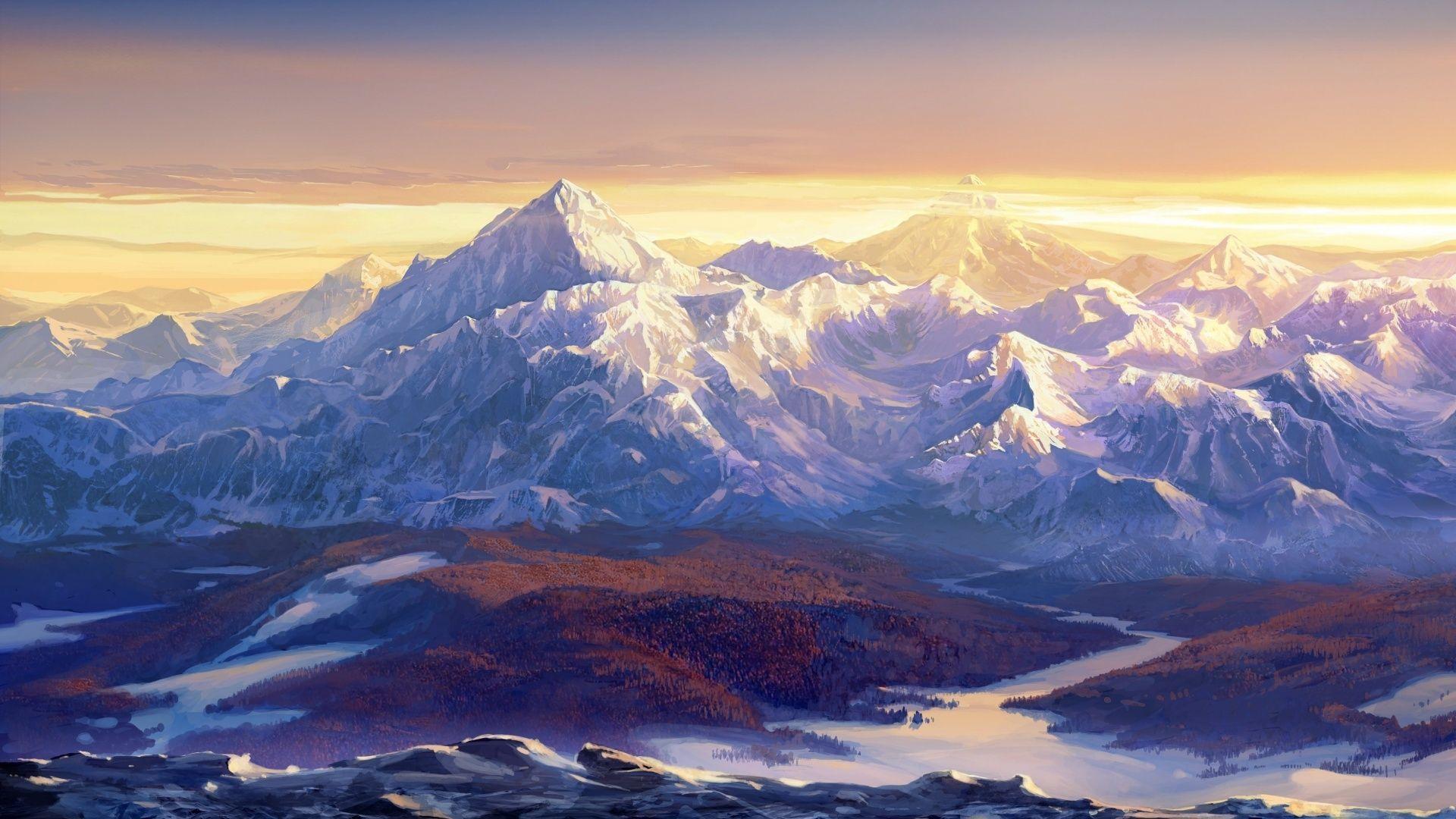 1920x1080 Art Ref. Landscape wallpaper, Paintings mountains, Mountain paintings