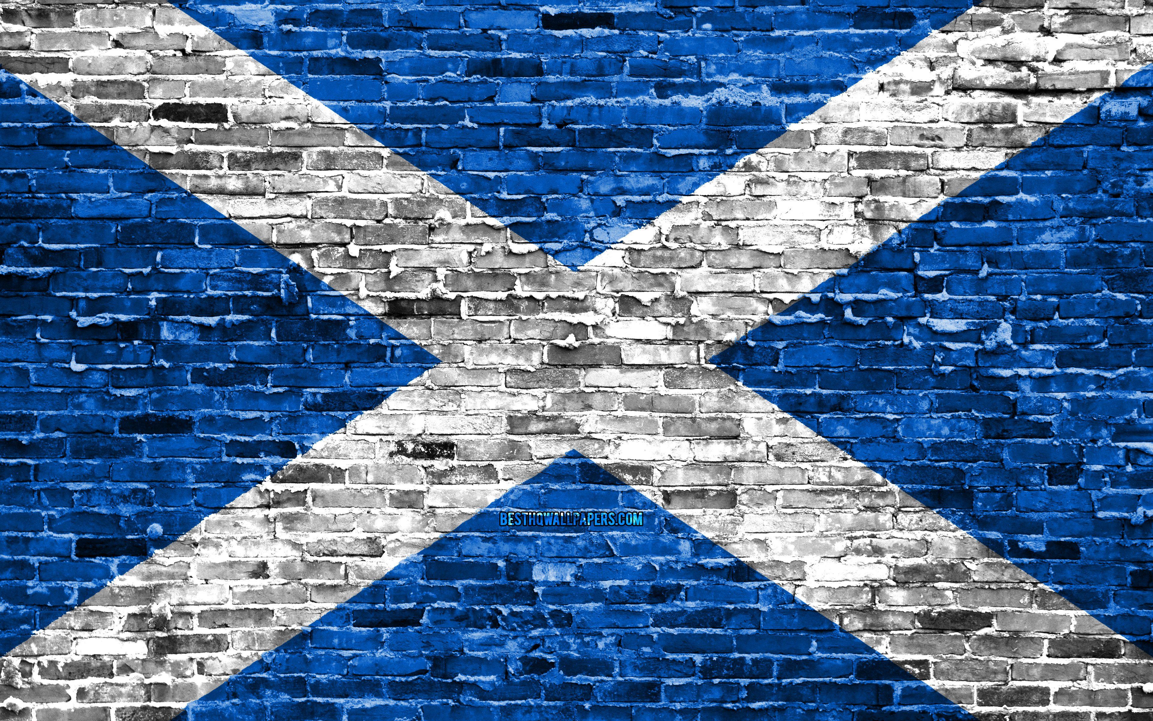 3840x2400 Download wallpaper 4k, Scottish flag, bricks texture, Europe