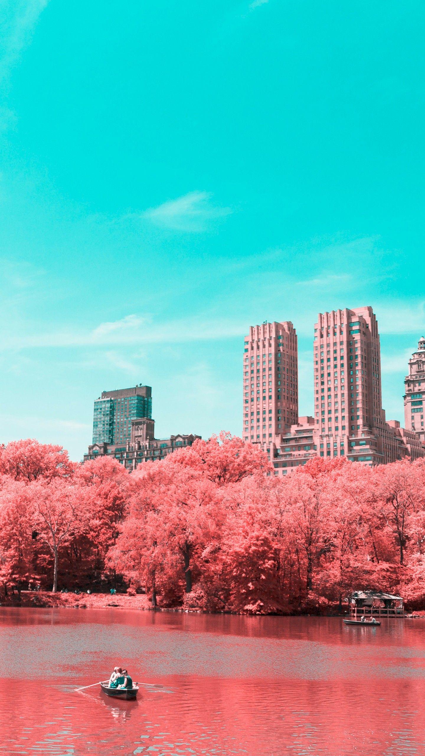 1440x2560 Wallpaper Central Park, Infrared, Lake, Manhattan, New York City