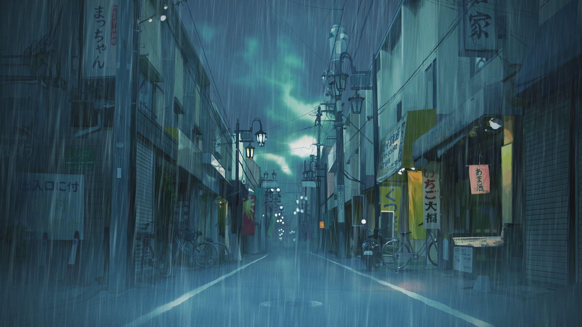1920x1080 #Asian, #Japan, #cityscape, #clouds, #landscape, #illustration, #street, #rain, wallpaper. Mocah.org HD Desktop Wallpaper