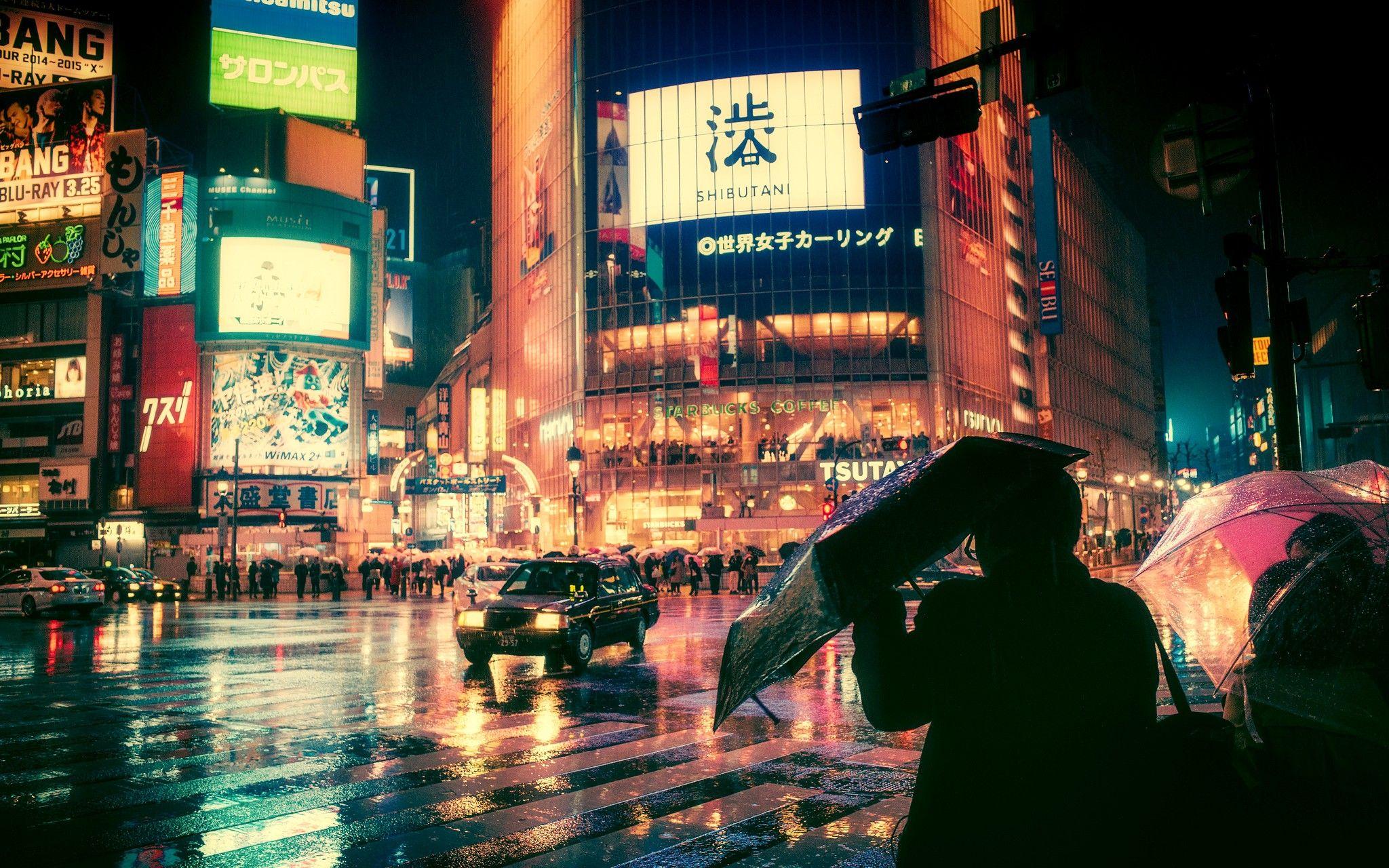 2048x1280 #night, #Japan, #city, #street light, #rain, wallpaper