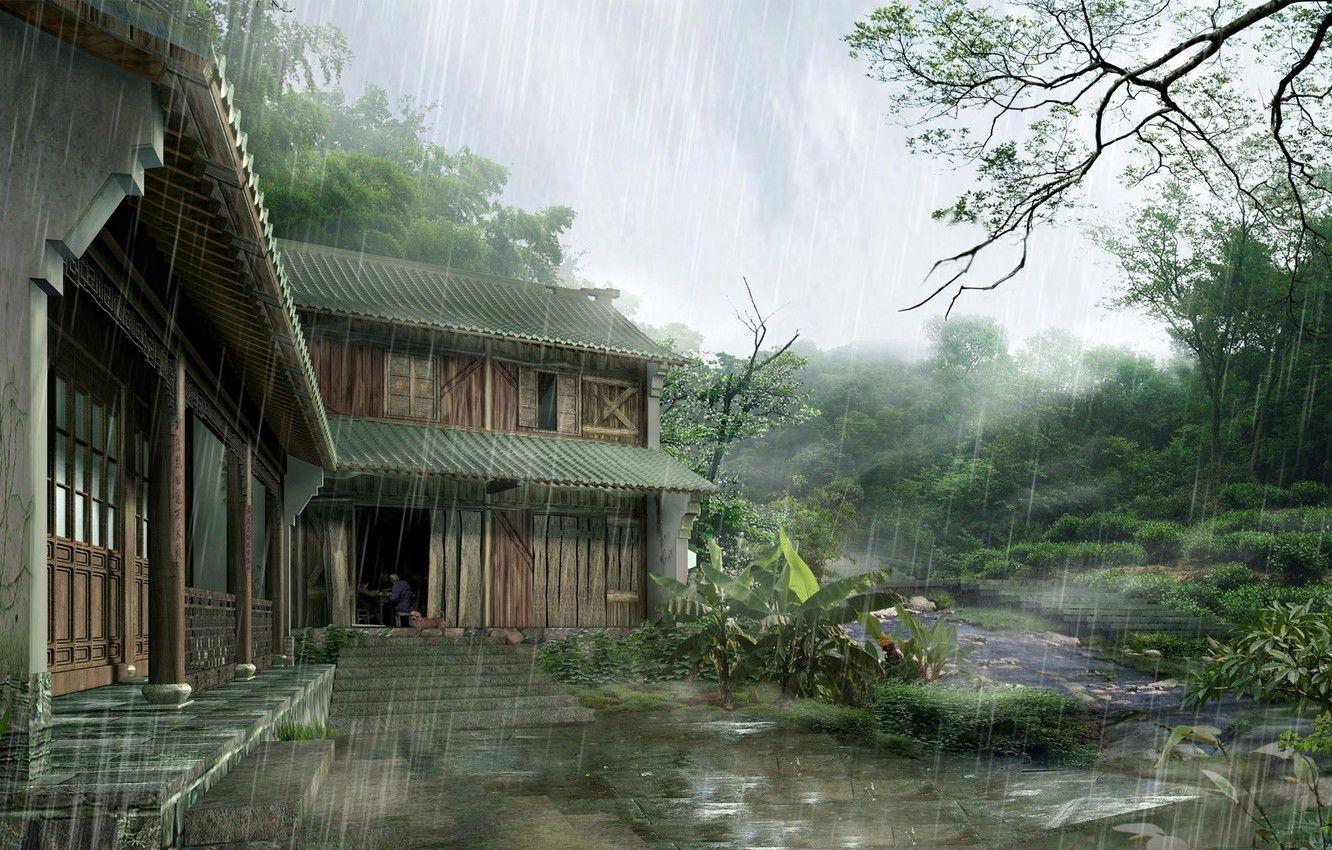 1332x850 Wallpaper house, rain, Japan, Japan, house, rain image