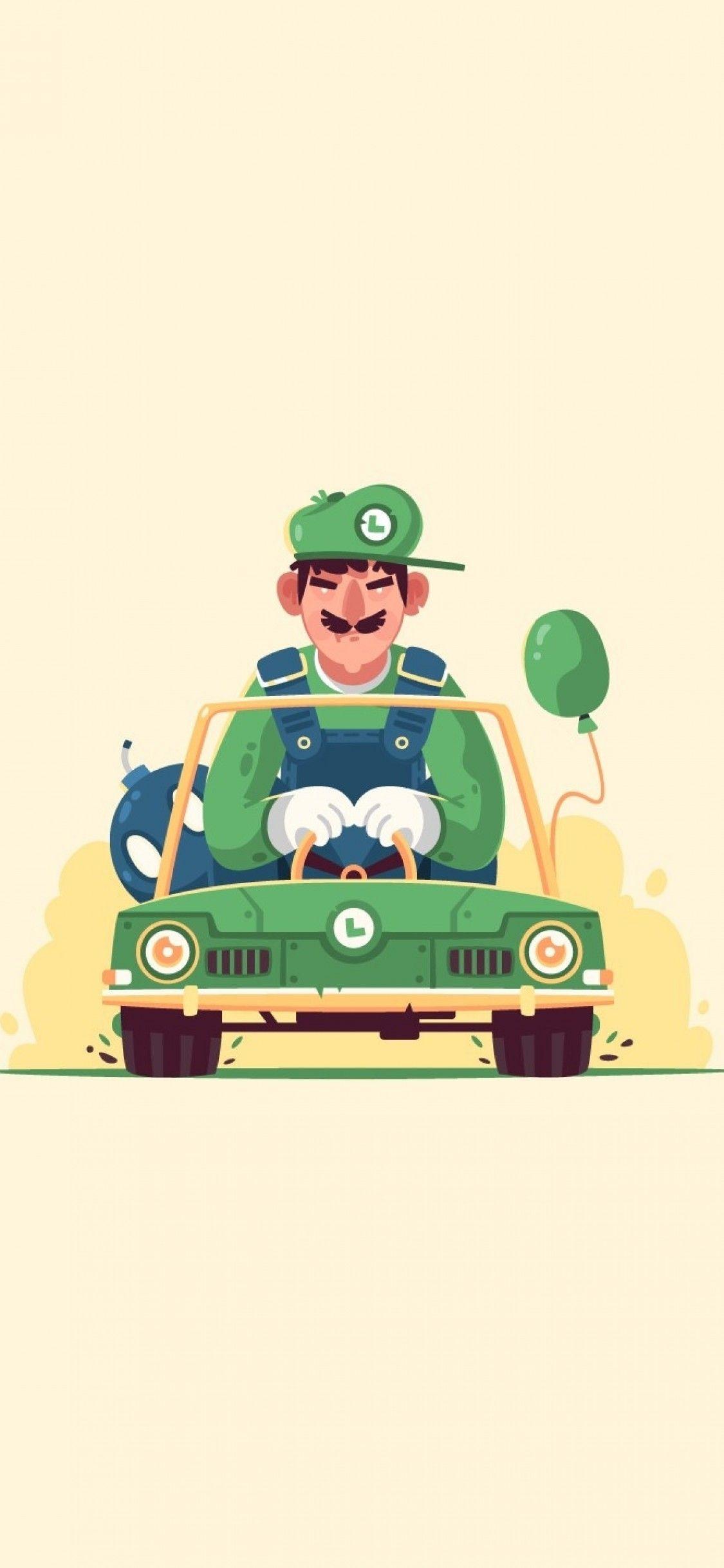 1125x2436 Download 1125x2436 Mario Kart, Luigi, Minimalistic Wallpaper