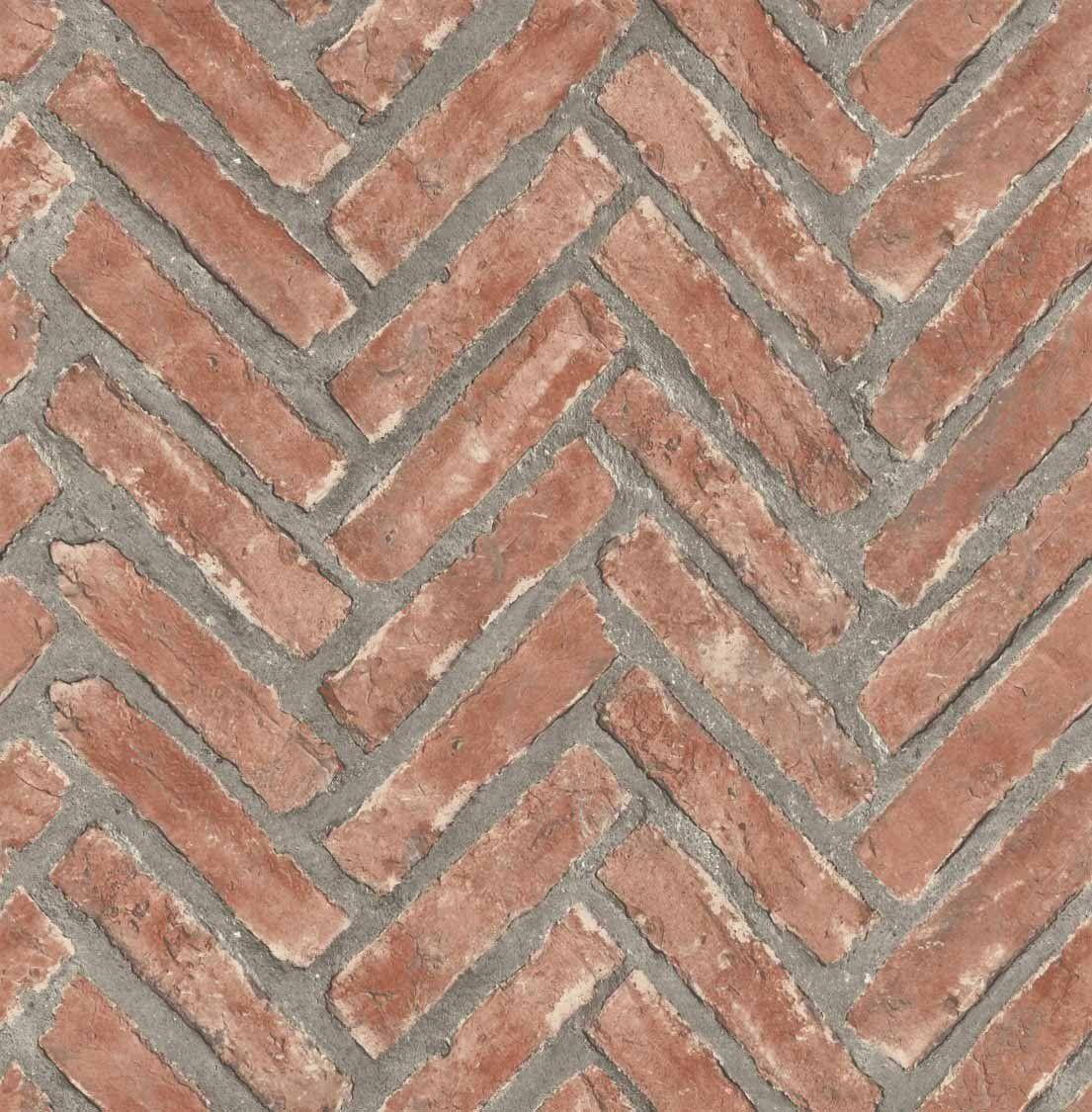 1105x1125 Herringbone Brick Wall Effect Wallpaper in Brick Red
