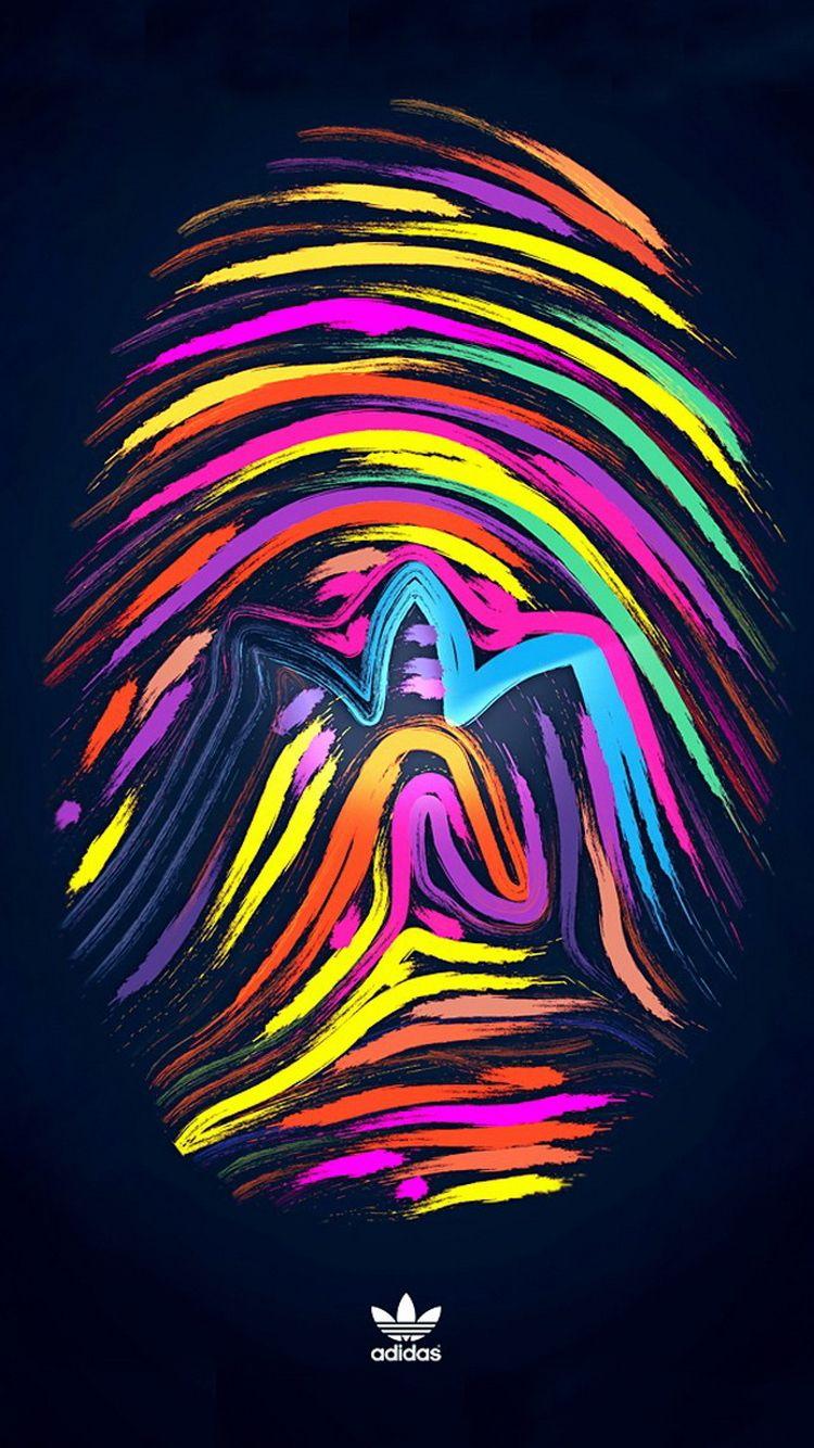 750x1334 Fingerprint Colorful Adidas Logo Free Download Wallpaper for Phones