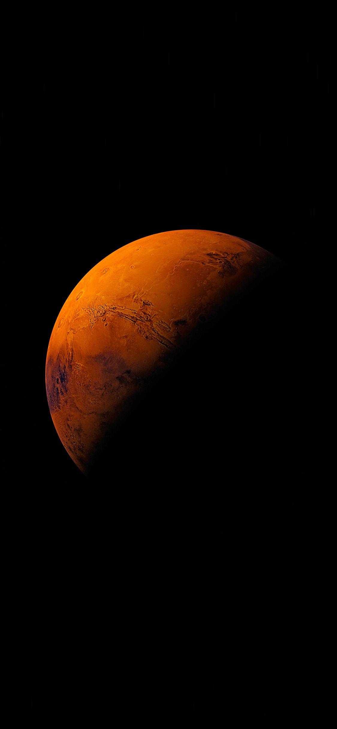 1125x2436 Mars Planet Apple Dark Space Orange