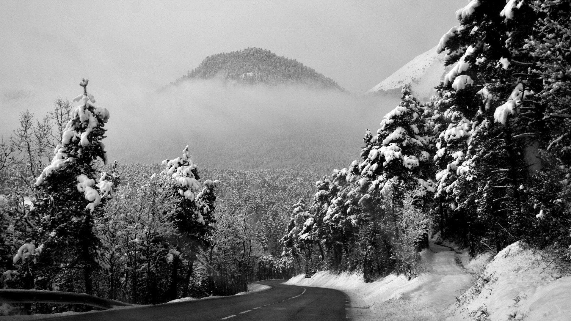 1920x1080 Winter Road Black And White