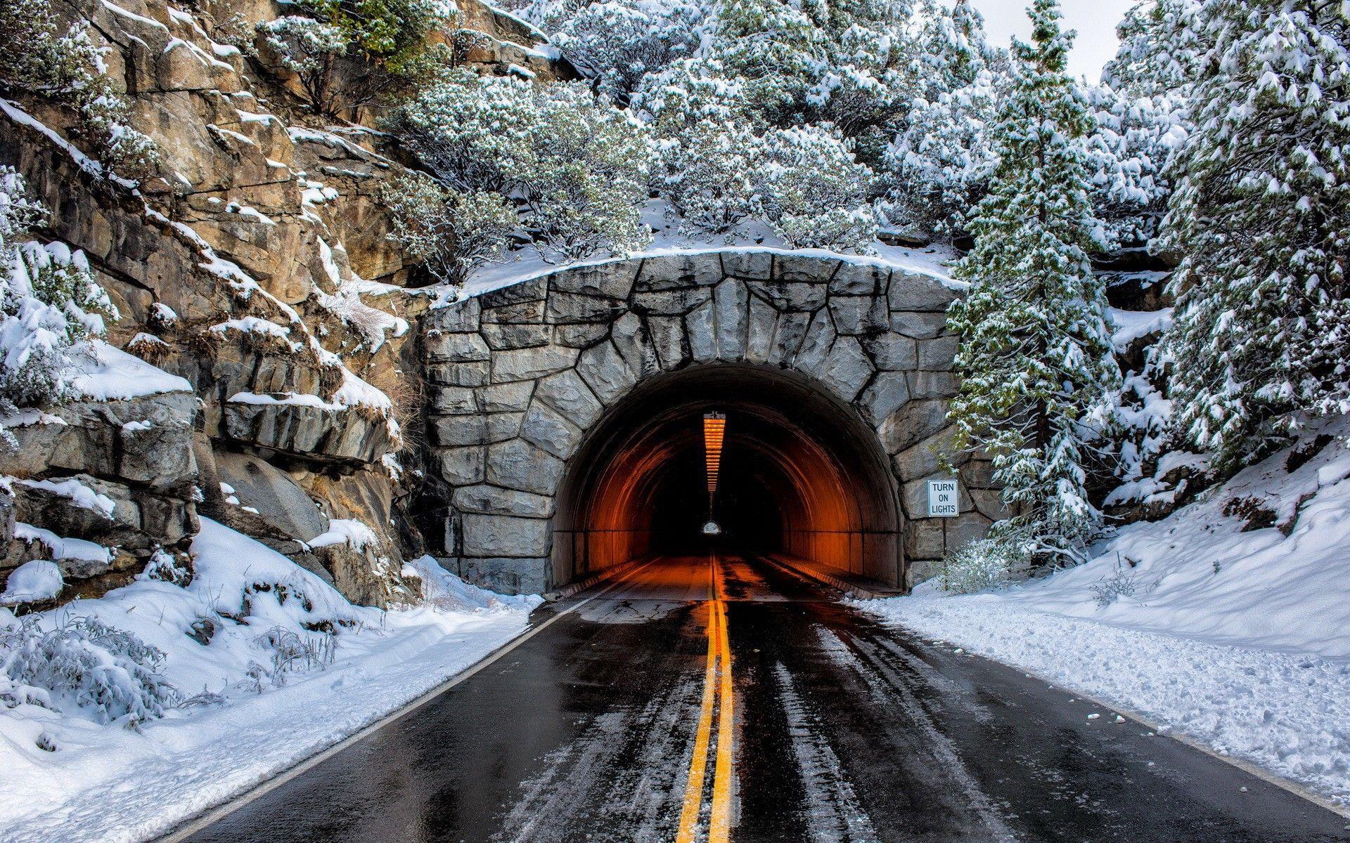 1920x1200 #ice, #rocks, #winter, #road sign, #tunnel, #snow, #trees, #pine trees, #road, wallpaper. Mocah.org HD Desktop Wallpaper