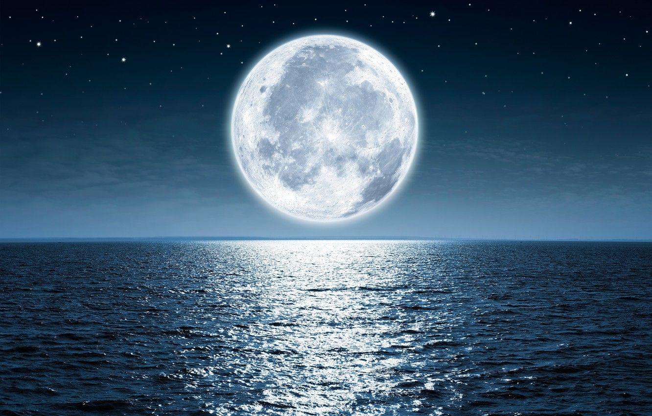 1332x850 Wallpaper the sky, stars, light, night, the ocean, the moon image