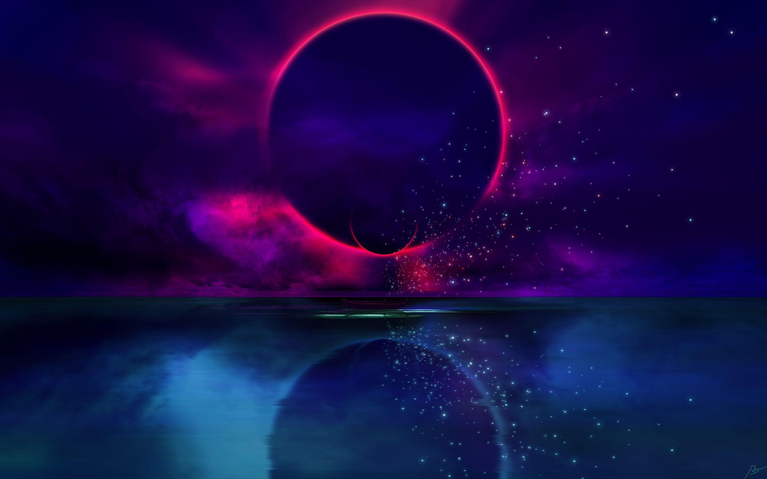 2560x1600 Wallpaper of Abstract, Artistic, Moon, Sea background & HD image