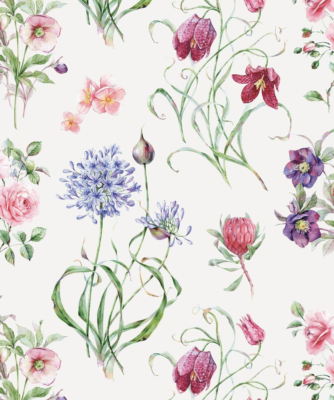1100x1318 Botanical, Watercolor Foral Motif Wallpaper