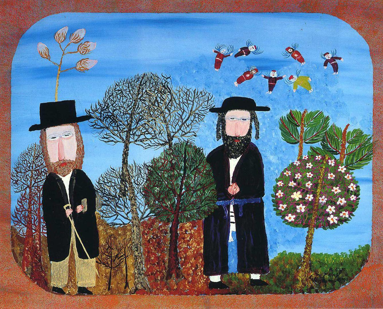 1336x1080 Two Hassidic Jews In The Garden With Fairies Folk Art