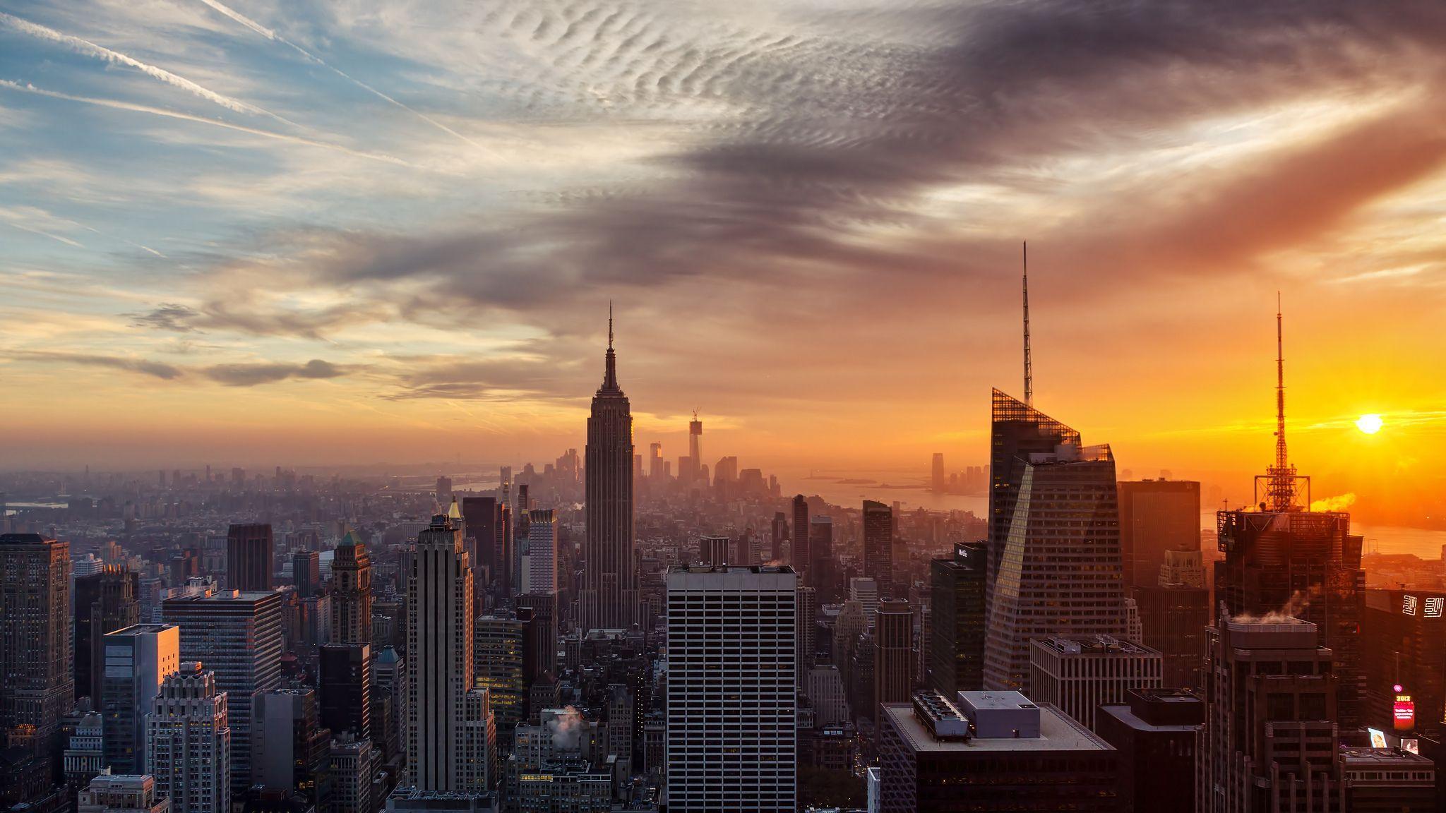 2048x1152 New York City Winter Sunset Wallpaper. HD Wallpaper Pal