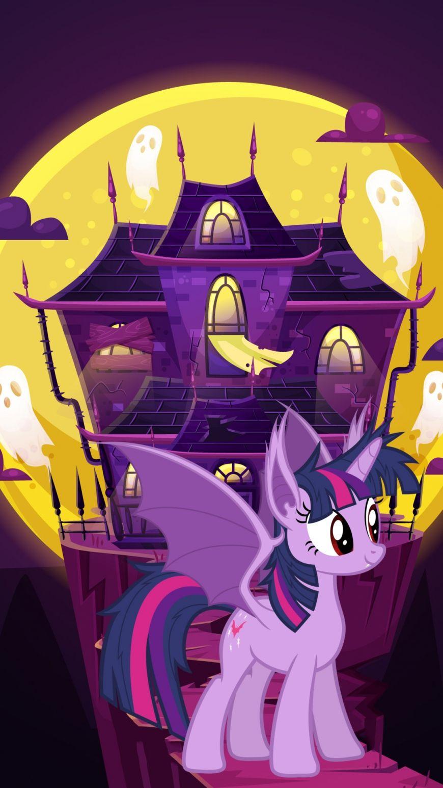 870x1546 Cute Halloween Phone wallpaper with My Little Ponies as bats