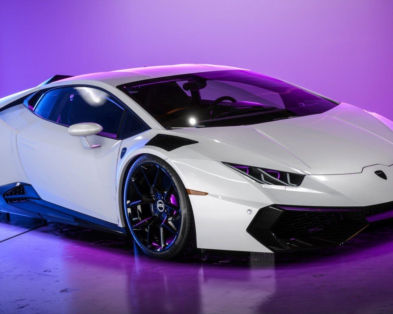 1280x1024 Download 1280x1024 White Lamborghini, Side View, Supercars, Neon