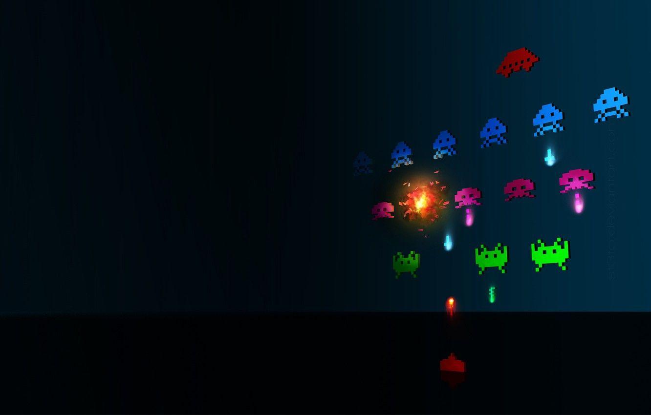 1332x850 Wallpaper 8bit, space invaders, retro image for desktop, section