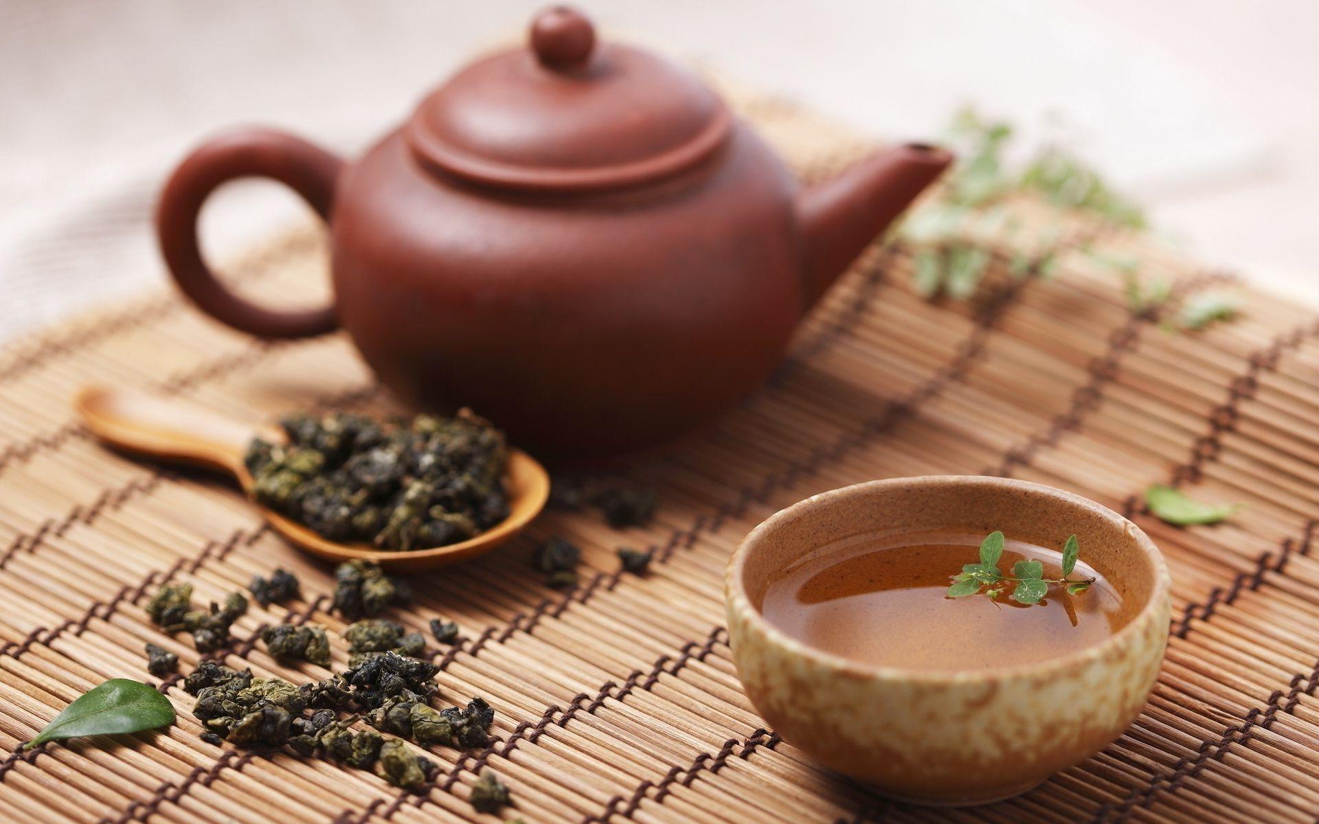 1920x1200 Cup kettle leaves Mat welding spoon Tea
