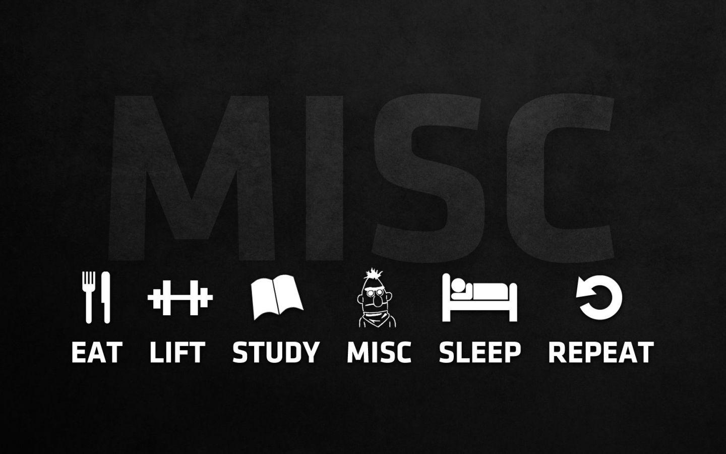1440x900 Free download Eat Lift Misc Sleep Repeat WALLPAPER PIC [1920x1080] for your Desktop, Mobile & Tablet. Explore Wallpaper Of Study. The Yellow Wallpaper Study Guide, Yellow Wallpaper