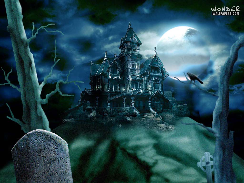1024x768 BestWall: halloween scary house wallpaper