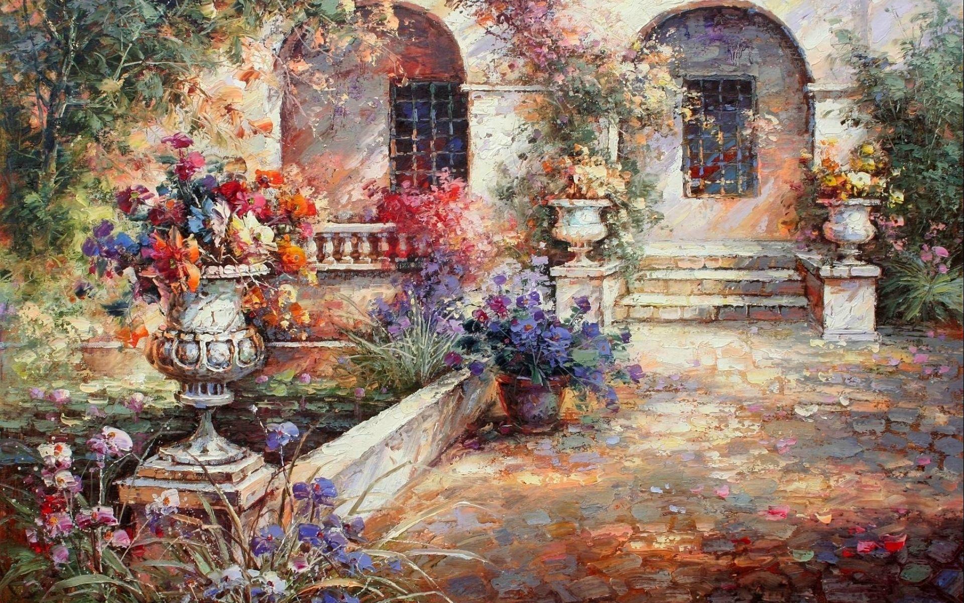 1920x1200 Building & Potted Flowers wallpaper. Building & Potted Flowers