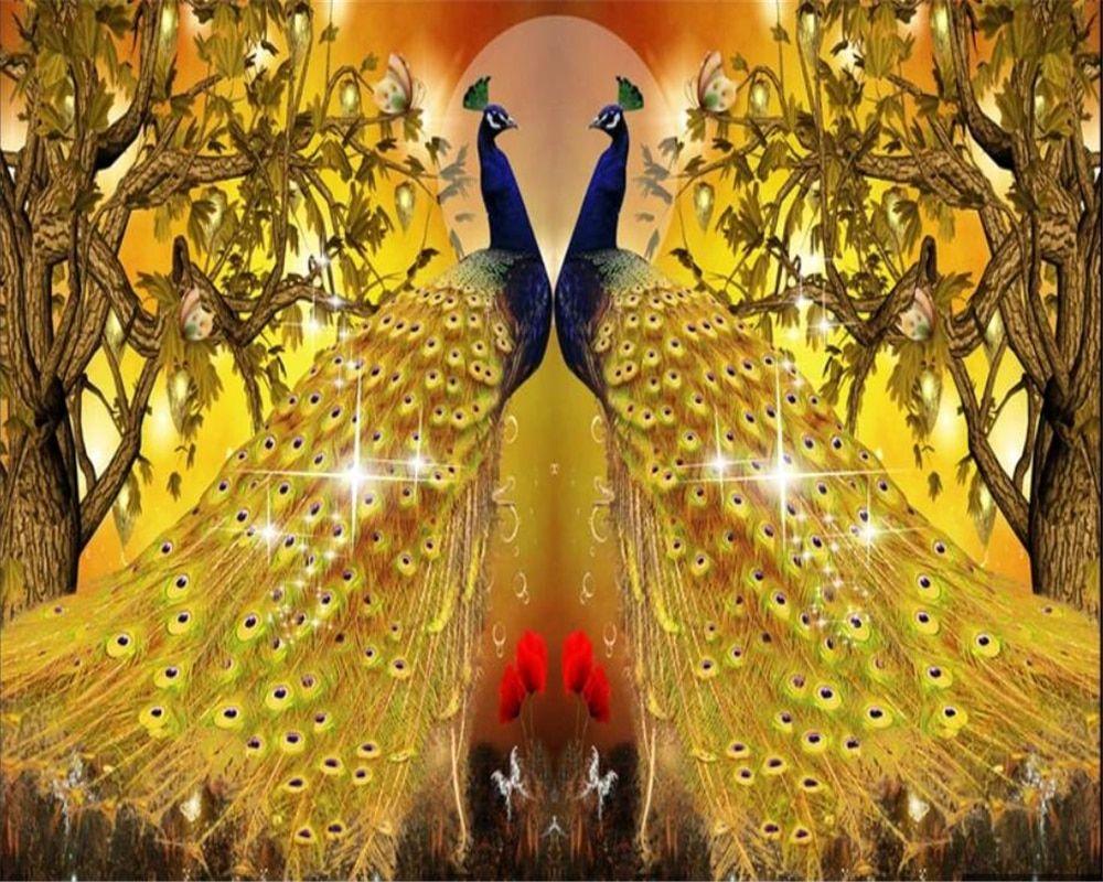 1000x800 beibehang Custom wallpaper 3D mural lucky auspicious peacock open screen wealth tree background wall papers home decor wallpaper. Wallpaper