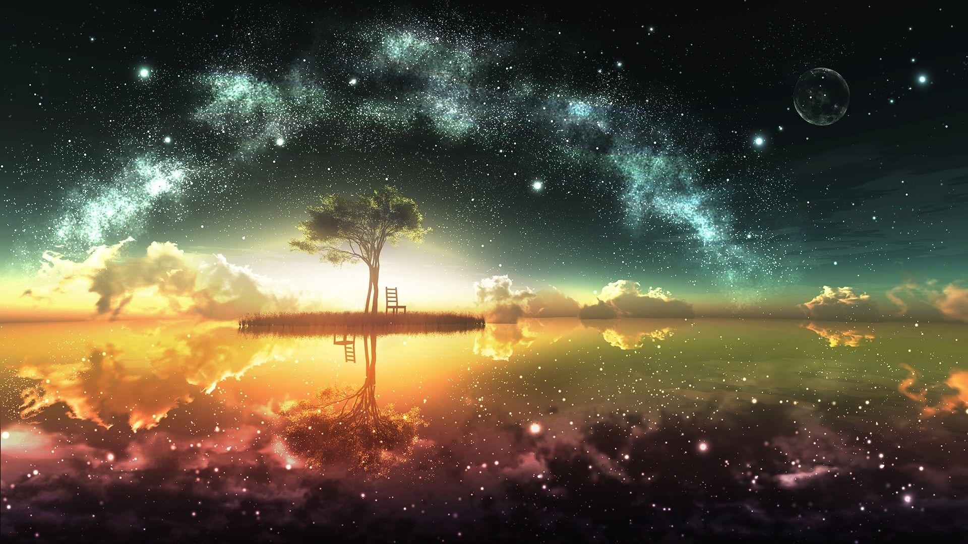 1920x1080 Fantasy World, Space, Sunset Wallpaper HD / Desktop and Mobile Background