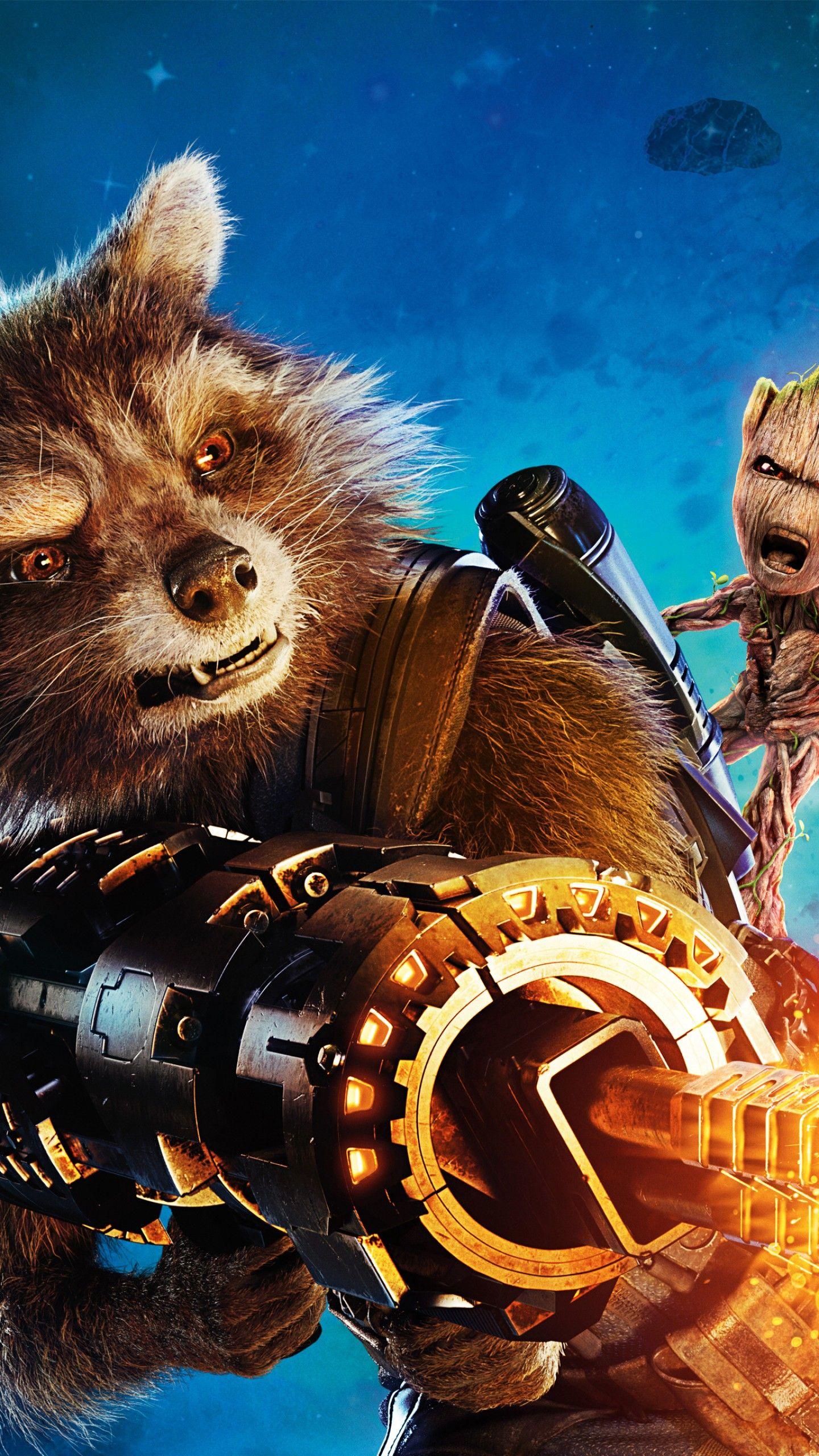 1440x2560 Wallpaper Guardians of the Galaxy Vol. Baby Groot, Rocket, gun, best movies, Movies