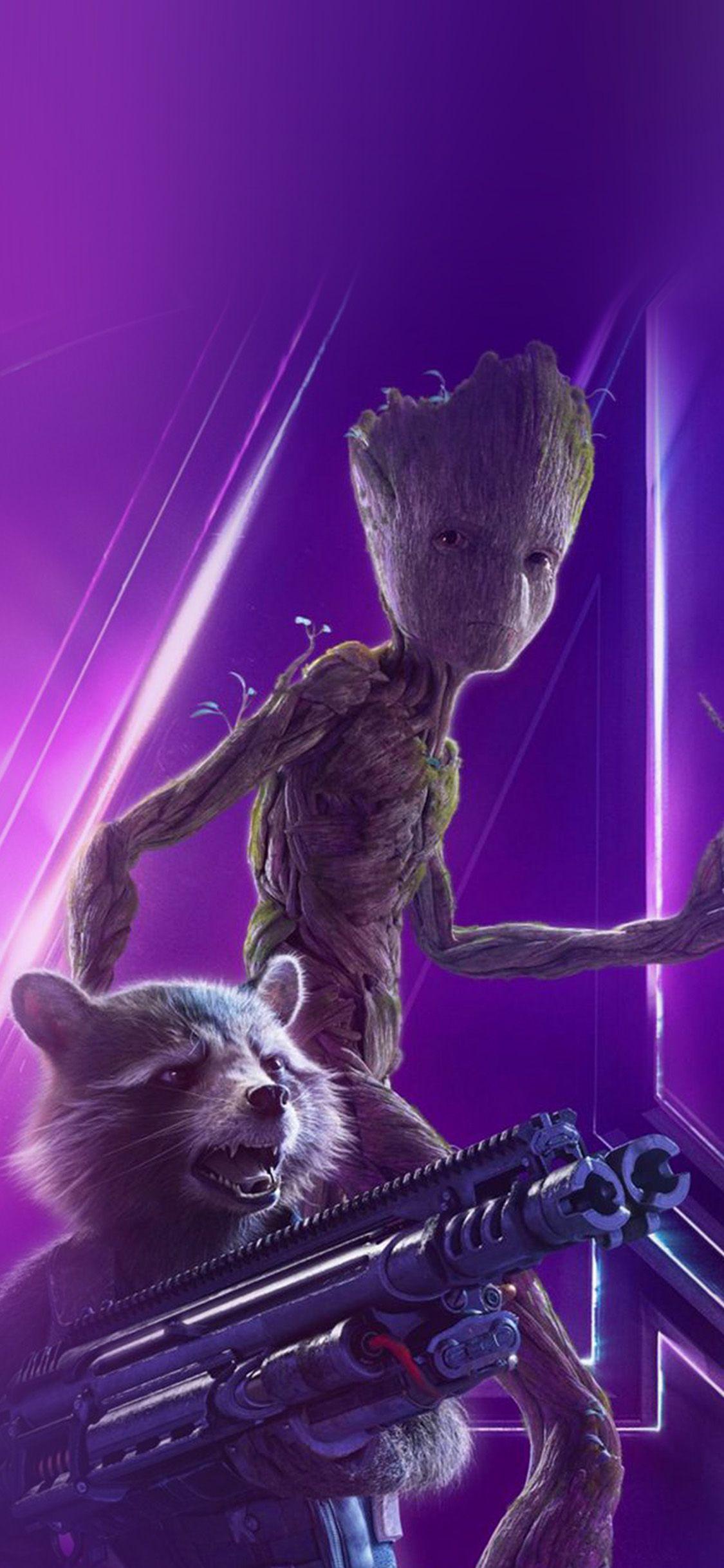 1125x2436 Groot Rocket Marvel Hero Film Avengers Art Wallpaper