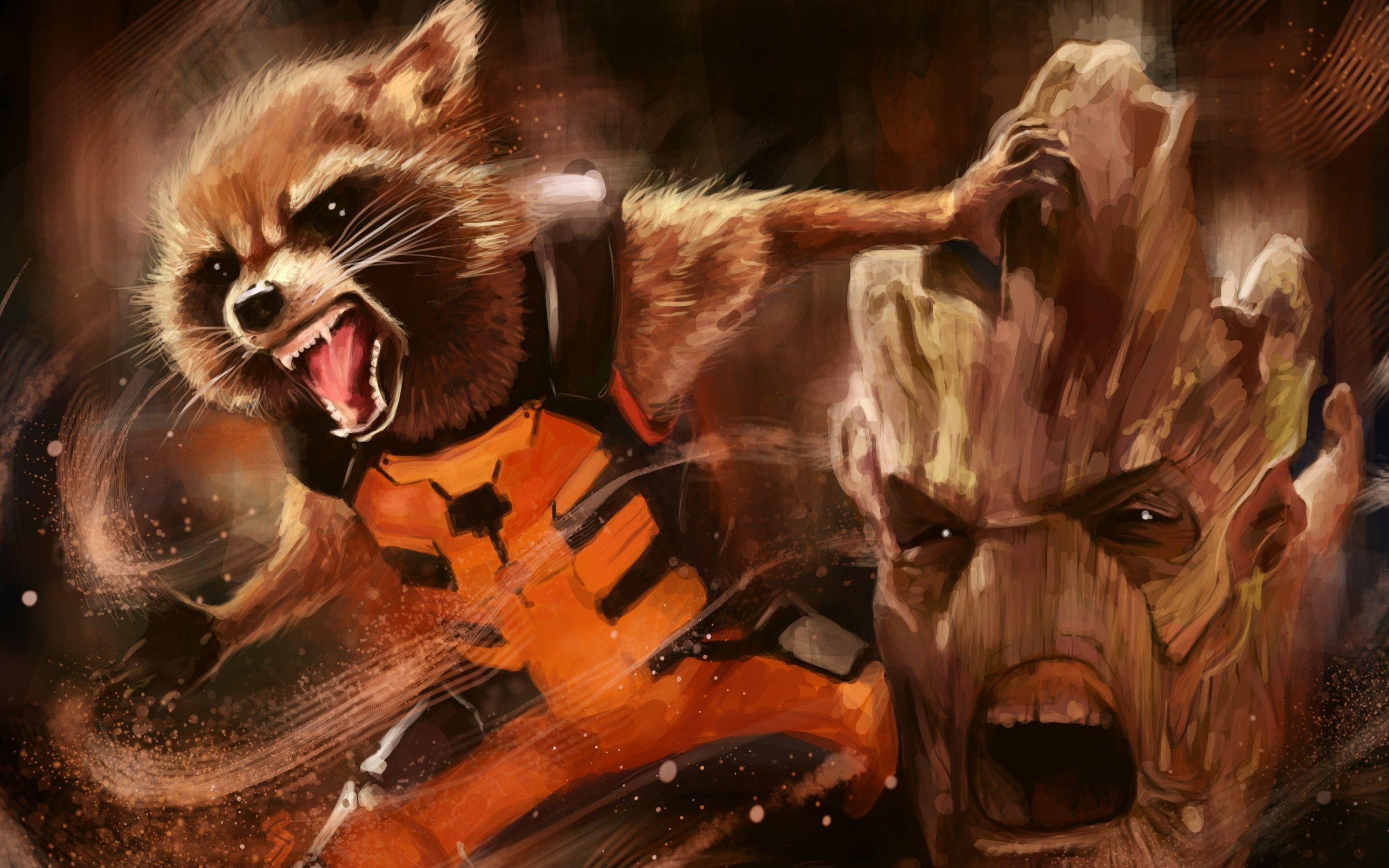 2880x1800 Wallpaper Groot, Rocket Raccoon, Guardians of the Galaxy, Artwork, Movies,. Wallpaper for iPhone, Android, Mobile and Desktop