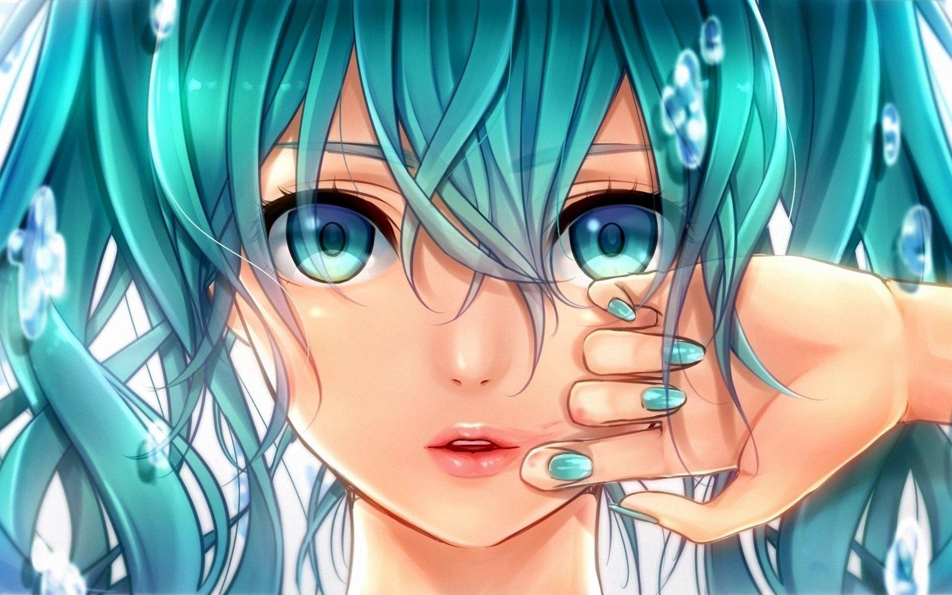 3. "Depressed anime girl with blue hair" - wide 1