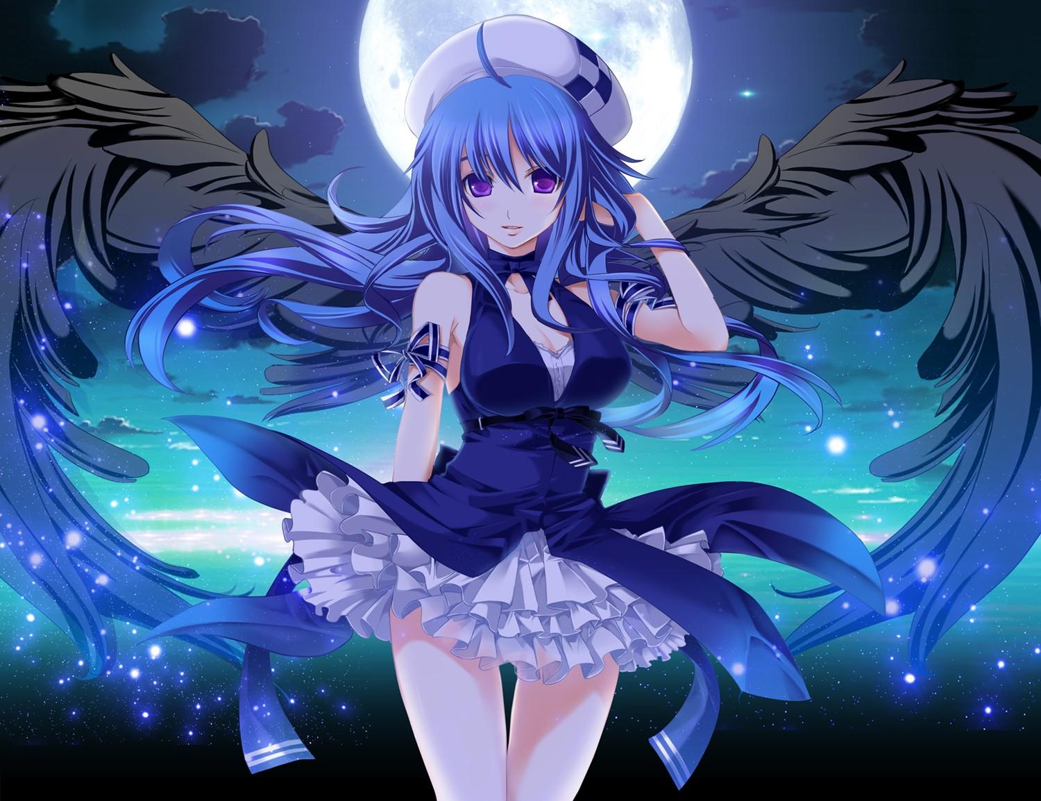 Anime girl with blue hair and wings - wide 3
