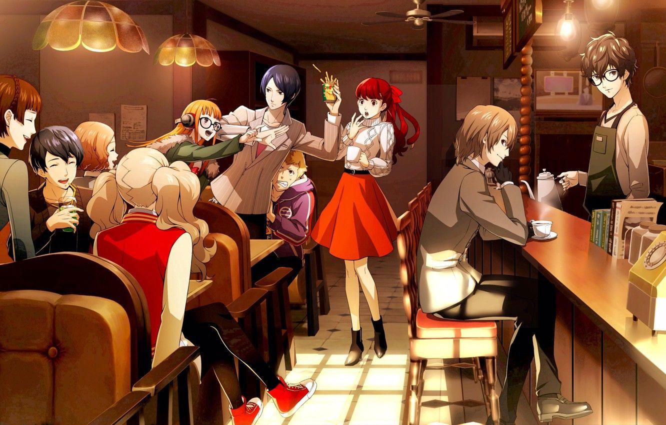 1332x850 Wallpaper girls, cafe, guys, characters, the bartender, Persona, Persona 5 Royal image for desktop, section сёнэн