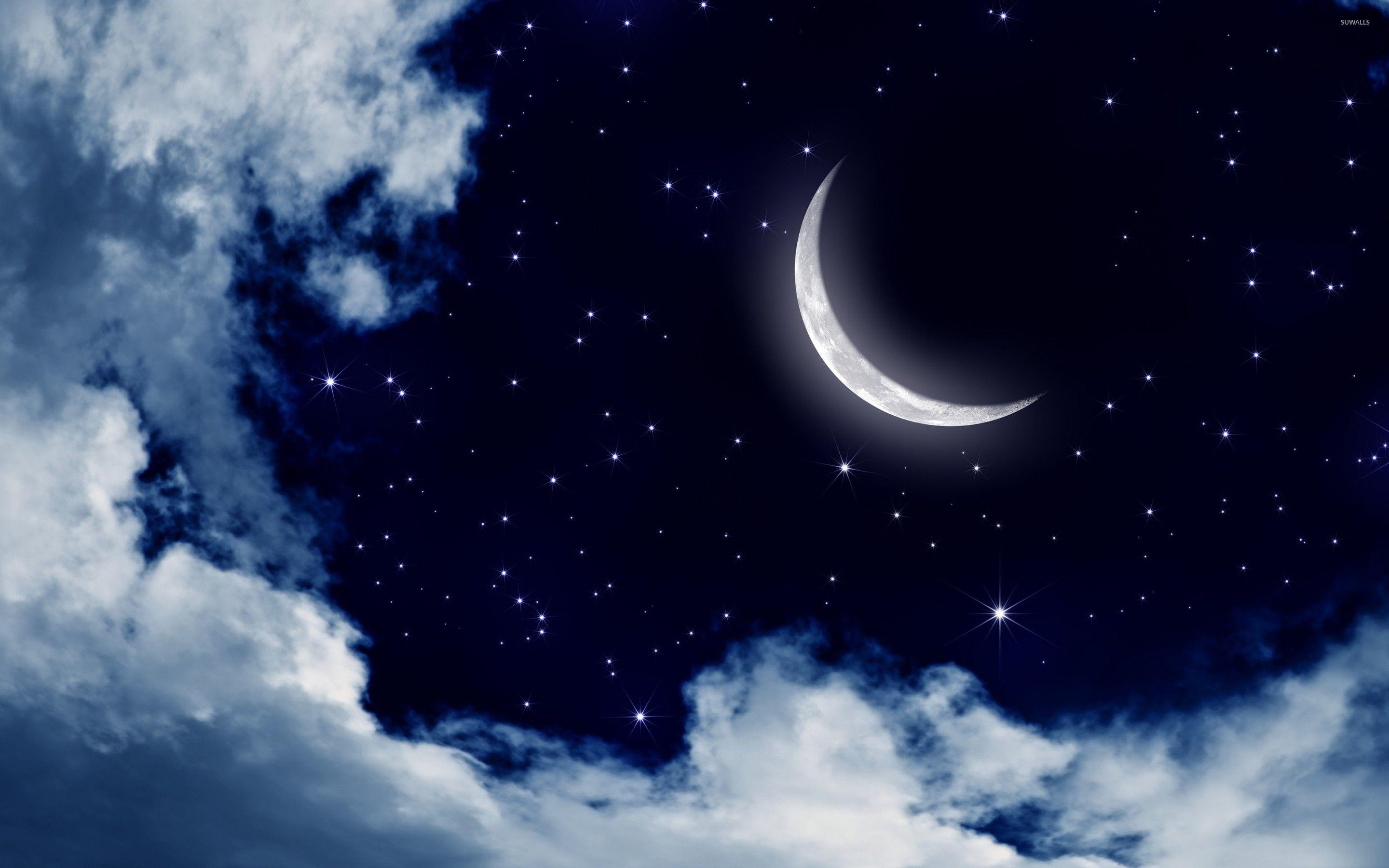Hình nền 2880x1800 Mặt trăng và các vì sao trên bầu trời - Hình nền nghệ thuật số