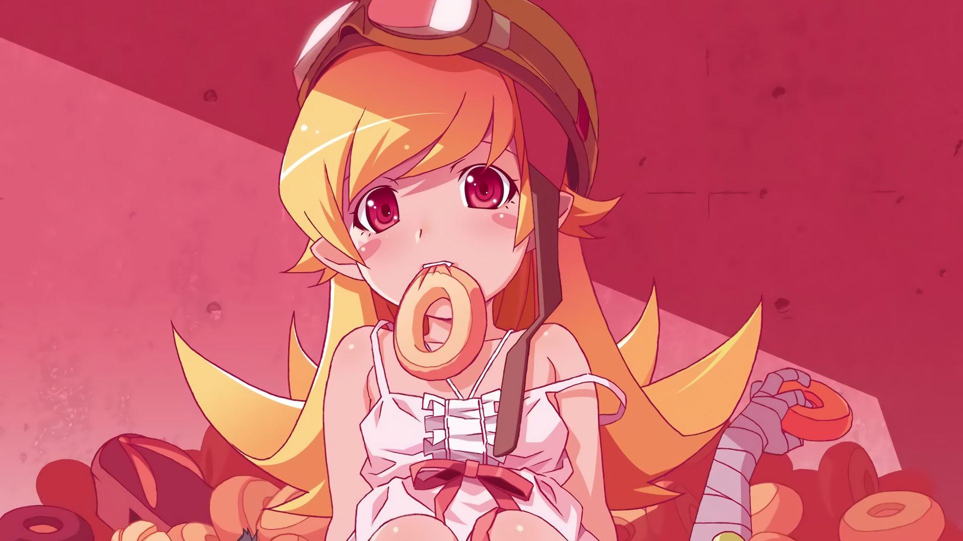 1920x1080 Desktop Wallpaper Shinobu Oshino, Bakemonogatari, Anime Girl, Eating, HD Image, Picture, Background, Nod9qn